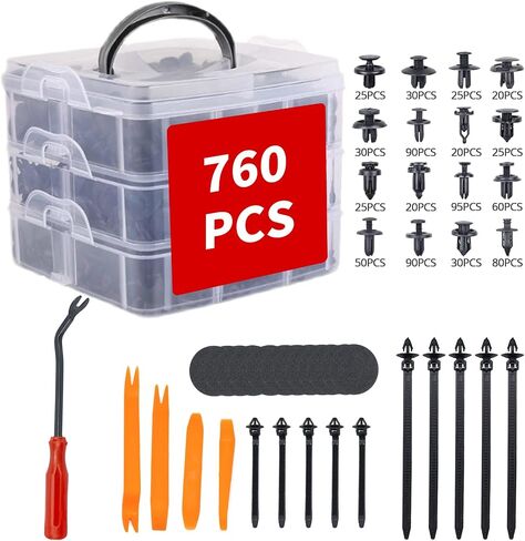 760 Pcs Car Push Retainer Clips & Auto Fasteners Assortment-16 Most Popular Sizes Car Door Trim Panel Clips Plastic Push Rivets for Chevy GM Ford Honda Nissan Chrysler in Saudi Arabia