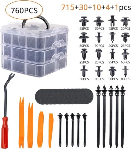 760 Pcs Car Push Retainer Clips & Auto Fasteners Assortment-16 Most Popular Sizes Car Door Trim Panel Clips Plastic Push Rivets for Chevy GM Ford Honda Nissan Chrysler in Saudi Arabia