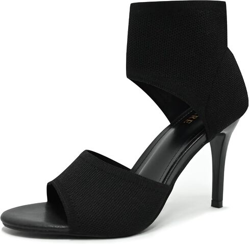 Peep Toe Heels for Women Sexy 3 Inches Stiletto Heeled Sandals for Women Open Toe Wide Stretchy Knit Heel Sandal Booties Slip On Comfortable Dressy Shoes for Prom, Party and Work in Saudi Arabia