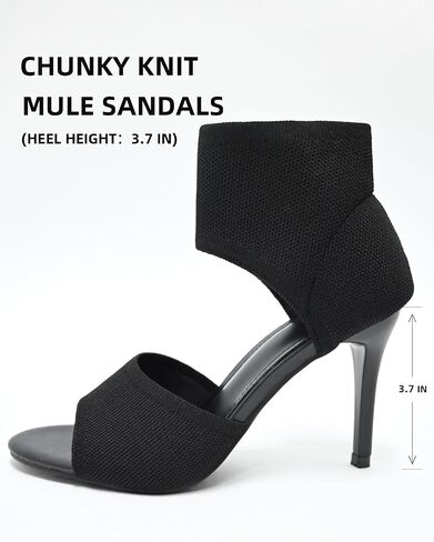 Peep Toe Heels for Women Sexy 3 Inches Stiletto Heeled Sandals for Women Open Toe Wide Stretchy Knit Heel Sandal Booties Slip On Comfortable Dressy Shoes for Prom, Party and Work in Saudi Arabia