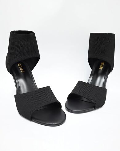 Peep Toe Heels for Women Sexy 3 Inches Stiletto Heeled Sandals for Women Open Toe Wide Stretchy Knit Heel Sandal Booties Slip On Comfortable Dressy Shoes for Prom, Party and Work in Saudi Arabia