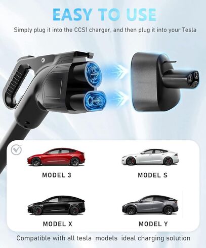 محول شاحن CCS، متوافق مع محول شاحن Tesla Model 3، Y، S، X-CCS. شحن سريع بقدرة تصل إلى 250 كيلو وات يدعم أي محطة شحن سريعة من المستوى 3 مع قابس CCS. in Kuwait