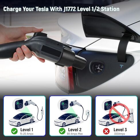 ملحقات محول الشحن Tesla to J1772 - محول شاحن Tesla المحسن 2023 80A / 250V AC مع شحن سريع - متوافق مع طراز Tesla X/Y/3/S in Kuwait