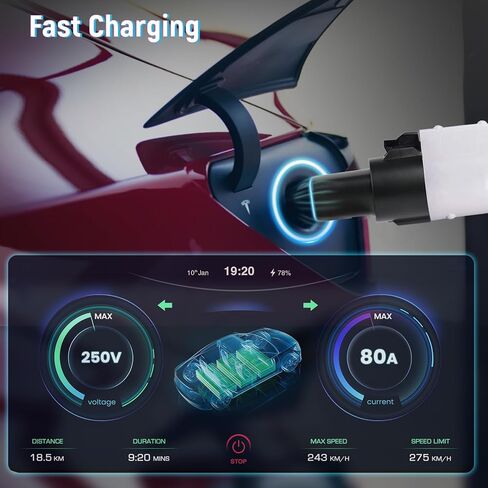 ملحقات محول الشحن Tesla to J1772 - محول شاحن Tesla المحسن 2023 80A / 250V AC مع شحن سريع - متوافق مع طراز Tesla X/Y/3/S in Kuwait