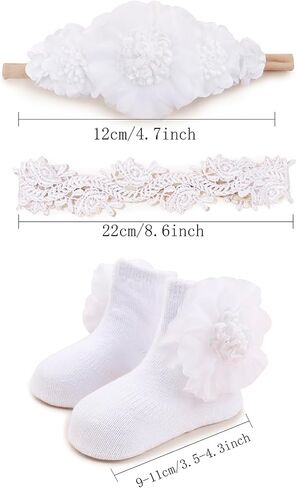 Baby Girl Nylon Headbands Socks Set Baby Bow Tie Socks Newborn Flower Socks Elastic Hairbands Hair Accessories Gift for Newborn Infant Toddlers (W-3) in Saudi Arabia