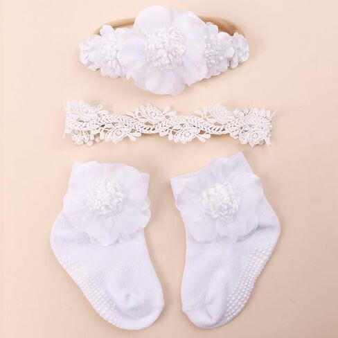 Baby Girl Nylon Headbands Socks Set Baby Bow Tie Socks Newborn Flower Socks Elastic Hairbands Hair Accessories Gift for Newborn Infant Toddlers (W-3) in Saudi Arabia