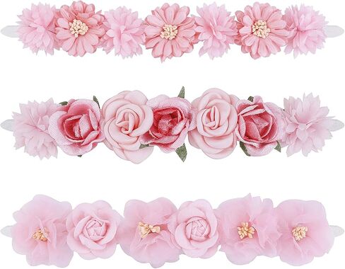 3pcs Baby Girl Floral Headbands Set-Elastic Hair Band Crown Flower Wraps for Newborn Infant Toddler in Saudi Arabia