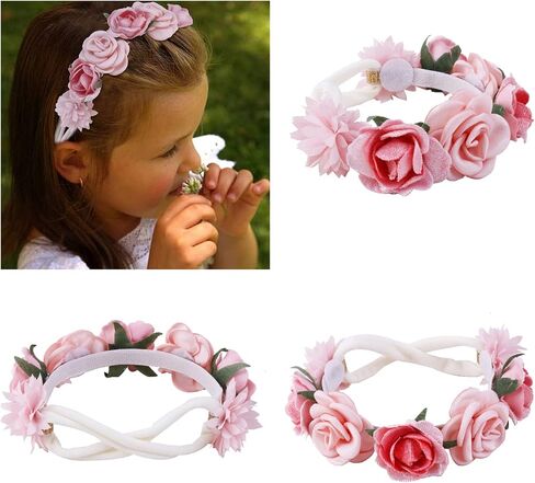 3pcs Baby Girl Floral Headbands Set-Elastic Hair Band Crown Flower Wraps for Newborn Infant Toddler in Saudi Arabia