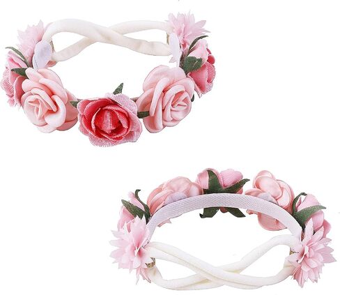 3pcs Baby Girl Floral Headbands Set-Elastic Hair Band Crown Flower Wraps for Newborn Infant Toddler in Saudi Arabia