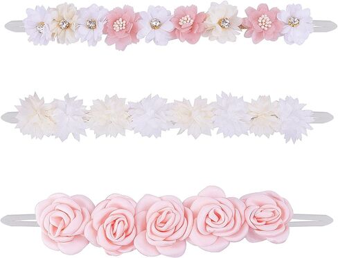 3pcs Baby Girl Floral Headbands Set-Elastic Hair Band Crown Flower Wraps for Newborn Infant Toddler in Kuwait