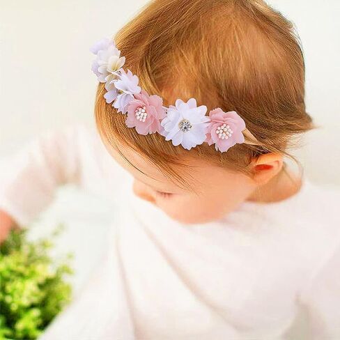 3pcs Baby Girl Floral Headbands Set-Elastic Hair Band Crown Flower Wraps for Newborn Infant Toddler in Kuwait