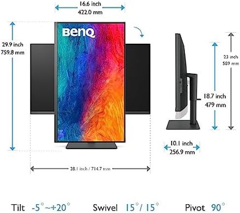 BenQ PD2706QN 27" 2K QHD (2560x1440) Mac-Ready Monitors, IPS, 95% P3, 100% sRGB/Rec.709, Uniformity, 90W USB-C, 100Hz, Factory-Calibrated, Daisy Chain(MST), Anti-Glare Nano Matte, Height Adjustable in Saudi Arabia