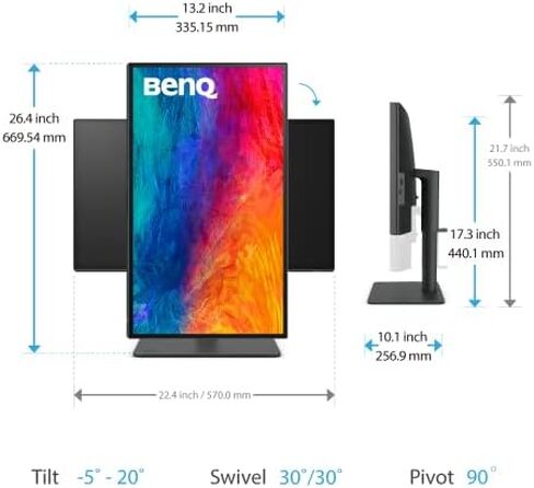 BenQ PD2706QN 27" 2K QHD (2560x1440) Mac-Ready Monitors, IPS, 95% P3, 100% sRGB/Rec.709, Uniformity, 90W USB-C, 100Hz, Factory-Calibrated, Daisy Chain(MST), Anti-Glare Nano Matte, Height Adjustable in Saudi Arabia