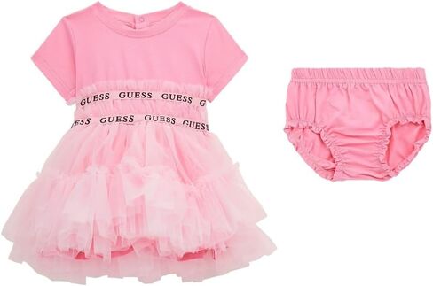 GUESS Baby Girls' Short Sleeve Jersey & Mesh Dress W/Logo Taping in Saudi Arabia