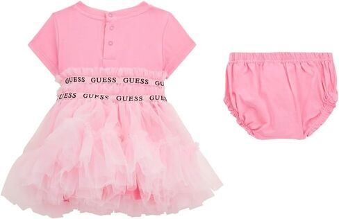 GUESS Baby Girls' Short Sleeve Jersey & Mesh Dress W/Logo Taping in Saudi Arabia