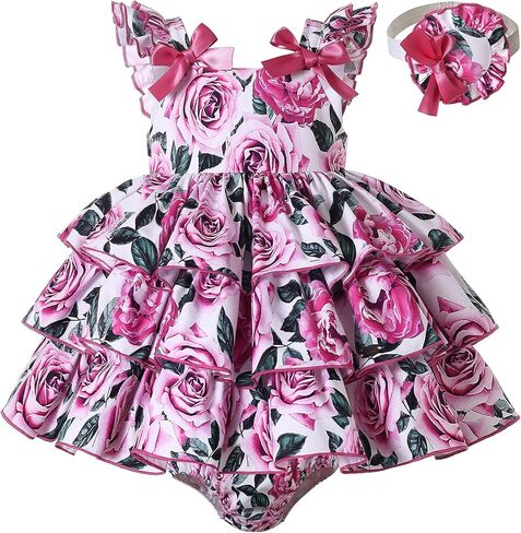 Pettigirl طفل الفتيات الصيف خمر الزهور كشكش الطبقات الملابس المراهقين الحلو حزب مهرجان الزي الفساتين in Kuwait