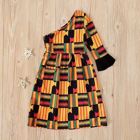 فساتين Dashiki الأفريقية للفتيات الصغيرات، ملابس حفلات بكتف مائل بنمط عرقي للأطفال الصغار in Saudi Arabia