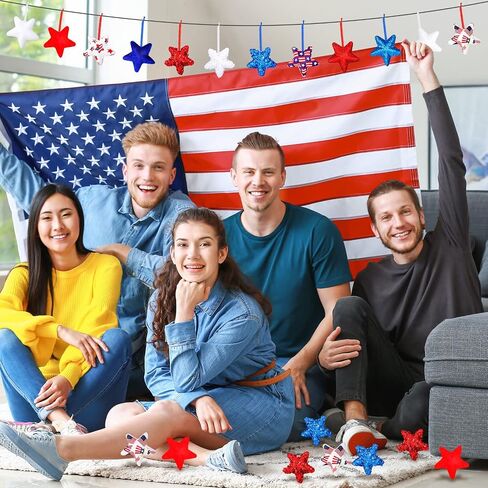24 Pcs 4th of July Patriotic Hanging Star Ornament Stars Independence Day Hanging Star Glitter Mini USA Flag Hanging Star Decorations for Memorial Day Veterans Supplies (Modern) in Saudi Arabia