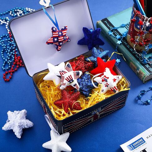 24 Pcs 4th of July Patriotic Hanging Star Ornament Stars Independence Day Hanging Star Glitter Mini USA Flag Hanging Star Decorations for Memorial Day Veterans Supplies (Modern) in Saudi Arabia