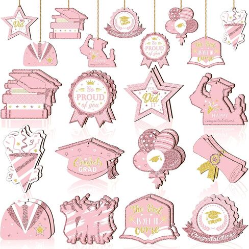 24 Pcs Graduation Ornament Graduations Decorations Wooden Grad Congrats Decorative Hanging Ornaments Graduations Tree Ornaments Pendant for College Senior Graduations Party Supplies(Black Gold) in Saudi Arabia