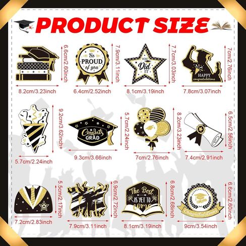 24 Pcs Graduation Ornament Graduations Decorations Wooden Grad Congrats Decorative Hanging Ornaments Graduations Tree Ornaments Pendant for College Senior Graduations Party Supplies(Black Gold) in Saudi Arabia