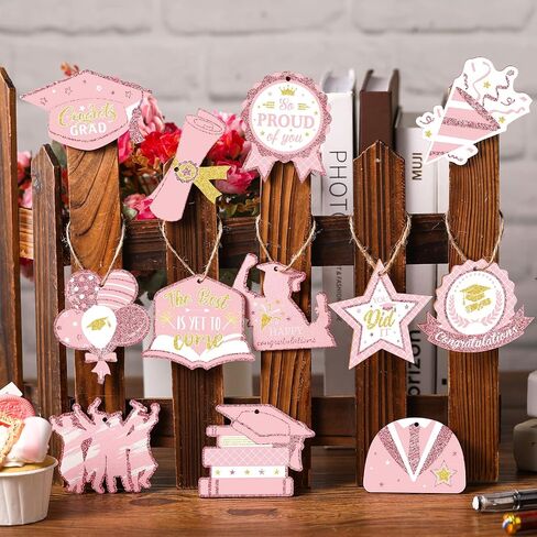 24 Pcs Graduation Ornament Graduations Decorations Wooden Grad Congrats Decorative Hanging Ornaments Graduations Tree Ornaments Pendant for College Senior Graduations Party Supplies(Black Gold) in Saudi Arabia
