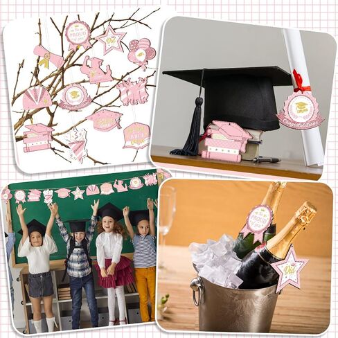 24 Pcs Graduation Ornament Graduations Decorations Wooden Grad Congrats Decorative Hanging Ornaments Graduations Tree Ornaments Pendant for College Senior Graduations Party Supplies(Black Gold) in Saudi Arabia
