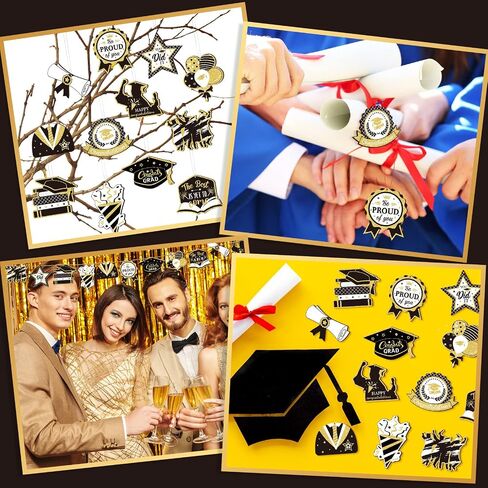 24 Pcs Graduation Ornament Graduations Decorations Wooden Grad Congrats Decorative Hanging Ornaments Graduations Tree Ornaments Pendant for College Senior Graduations Party Supplies(Black Gold) in Saudi Arabia