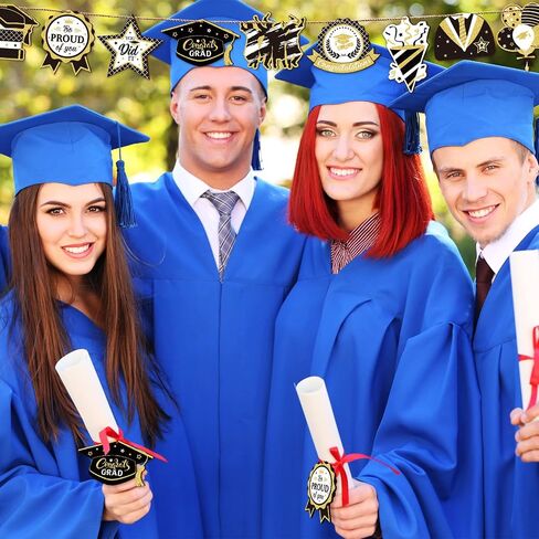 24 Pcs Graduation Ornament Graduations Decorations Wooden Grad Congrats Decorative Hanging Ornaments Graduations Tree Ornaments Pendant for College Senior Graduations Party Supplies(Black Gold) in Saudi Arabia