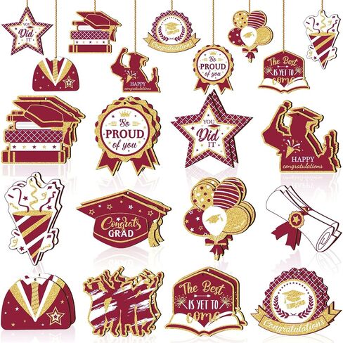 24 Pcs Graduation Ornament Graduations Decorations Wooden Grad Congrats Decorative Hanging Ornaments Graduations Tree Ornaments Pendant for College Senior Graduations Party Supplies(Black Gold) in Saudi Arabia