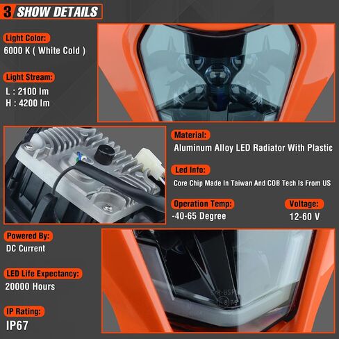 Dirt Bike Led Headlight Motorcycle 2020-2022 Enduro Headlight Kit for EXC EXCF SX SXF XC XCF XCW XCFW (Black-Dual 16) in Saudi Arabia