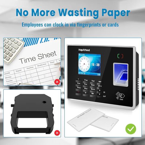 ساعة الوقت - ساعات زمنية ببصمة الإصبع للموظفين، حساب تلقائي لساعات العمل في الأعمال الصغيرة، ساعة بيومترية مستقلة في الجهاز للموظفين الذين لديهم 5 بطاقات RFID (0 رسوم شهرية) in Kuwait