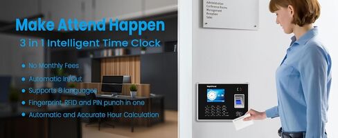 ساعة الوقت - ساعات زمنية ببصمة الإصبع للموظفين، حساب تلقائي لساعات العمل في الأعمال الصغيرة، ساعة بيومترية مستقلة في الجهاز للموظفين الذين لديهم 5 بطاقات RFID (0 رسوم شهرية) in Kuwait