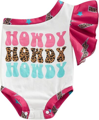 Baby Girl Howdy Letter Print Romper Clothes Cold Shoulder One Fly Sleeve 3 6 12 18 Months Summer Cute Outfits in Saudi Arabia