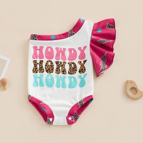 Baby Girl Howdy Letter Print Romper Clothes Cold Shoulder One Fly Sleeve 3 6 12 18 Months Summer Cute Outfits in Saudi Arabia
