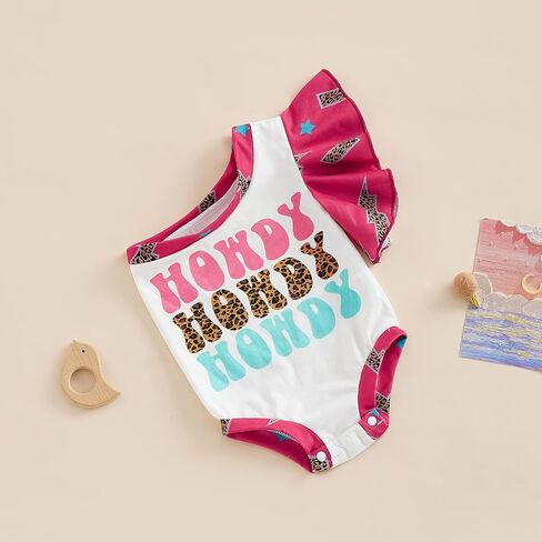 Baby Girl Howdy Letter Print Romper Clothes Cold Shoulder One Fly Sleeve 3 6 12 18 Months Summer Cute Outfits in Saudi Arabia