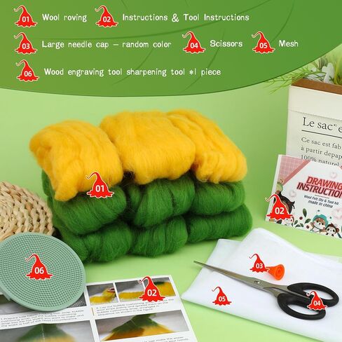 مجموعة التلبيد الرطب، مجموعة التلبيد بالإبرة، صوف متجول 98 جرام، أدوات التلبيد الرطب لإكمال حرفة التلبيد الرطبة على شكل زهرة للتعلم والديكور in Kuwait