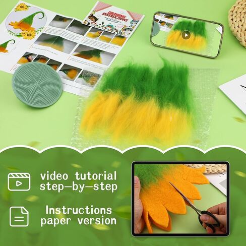 مجموعة التلبيد الرطب، مجموعة التلبيد بالإبرة، صوف متجول 98 جرام، أدوات التلبيد الرطب لإكمال حرفة التلبيد الرطبة على شكل زهرة للتعلم والديكور in Kuwait