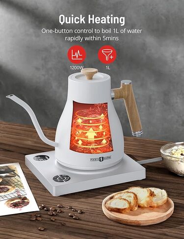 Electric Tea Kettle, Upgraded 1.7L Temperature Control Electric Kettle, 4H Keep Warm Water Boiler with 6 Presets, LED Screen Electric Kettles for Boiling Water, Boil-Dry Protection, BPA Free, White in Kuwait