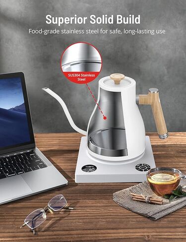 Electric Tea Kettle, Upgraded 1.7L Temperature Control Electric Kettle, 4H Keep Warm Water Boiler with 6 Presets, LED Screen Electric Kettles for Boiling Water, Boil-Dry Protection, BPA Free, White in Kuwait