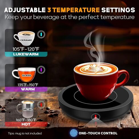 Coffee Mug Warmer for Desk, Smart Cup Heater with Adjustable Temp(105~180°F), 4H Auto Shut-Off, Large Heating Plate Waterproof Electric Beverage Fast Warmer Fit Most Mugs, for Coffee Lover in Saudi Arabia