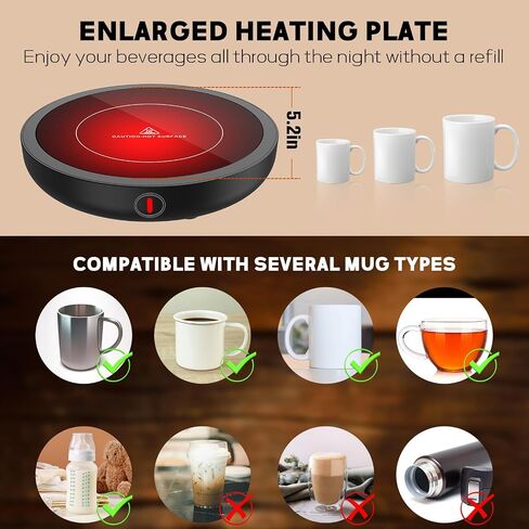 Coffee Mug Warmer for Desk, Smart Cup Heater with Adjustable Temp(105~180°F), 4H Auto Shut-Off, Large Heating Plate Waterproof Electric Beverage Fast Warmer Fit Most Mugs, for Coffee Lover in Saudi Arabia