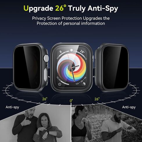 WSKEN 2 Pack Privacy Apple Watch Case 44mm for Series SE2 6 5 4 SE Screen Protector, [26 Degree Anti Spy] [Touch Sensitive] Ultra-Thin Glass Lightweight Cover Bumper for iWatch 6 5 4 SE 44mm,Black in Saudi Arabia