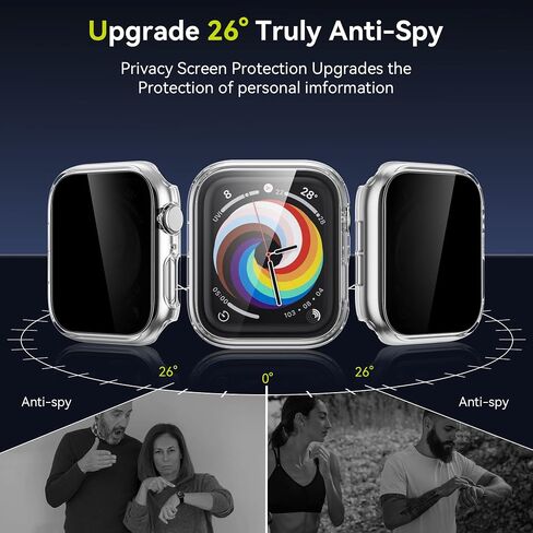 WSKEN 2 Pack Privacy Apple Watch Case 44mm for Series SE2 6 5 4 SE Screen Protector, [26 Degree Anti Spy] [Touch Sensitive] Ultra-Thin Glass Lightweight Cover Bumper for iWatch 6 5 4 SE 44mm,Black in Saudi Arabia