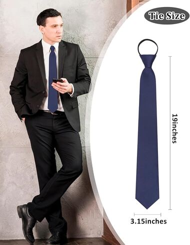 Black Ties for Men, Pre-Tied Adjustable Zipper Tie, 3.15" Solid Color Mens Neckties for Graduation Gifts in Kuwait