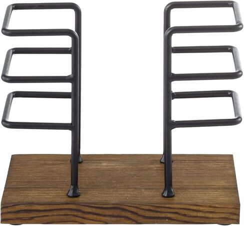 MyGift Rustic Burnt Solid Wood and Industrial Matte Black Metal Wire Dining Napkin Holder, Freestanding Geometric Serviette Dispenser Rack for Square Folded Cocktail Napkins in Saudi Arabia