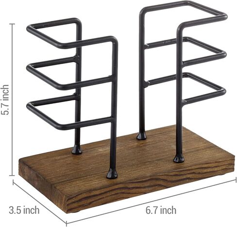 MyGift Rustic Burnt Solid Wood and Industrial Matte Black Metal Wire Dining Napkin Holder, Freestanding Geometric Serviette Dispenser Rack for Square Folded Cocktail Napkins in Saudi Arabia