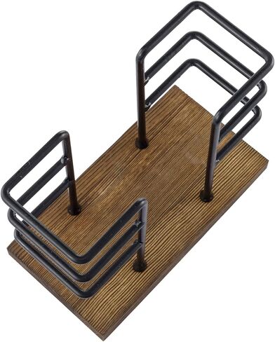 MyGift Rustic Burnt Solid Wood and Industrial Matte Black Metal Wire Dining Napkin Holder, Freestanding Geometric Serviette Dispenser Rack for Square Folded Cocktail Napkins in Saudi Arabia
