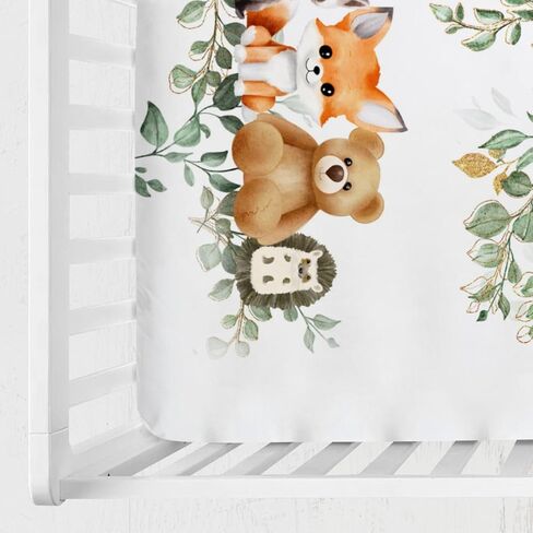Woodland Animals Mountain Forest Baby Crib Sheets 52''x28'' Bear Raccoon Fox Deer Rabbit Hedgehog Stretchy Fitted Crib Mattress Sheet for Boy Girl Soft Bed Sheets for Standard Crib Toddler Mattress in Kuwait