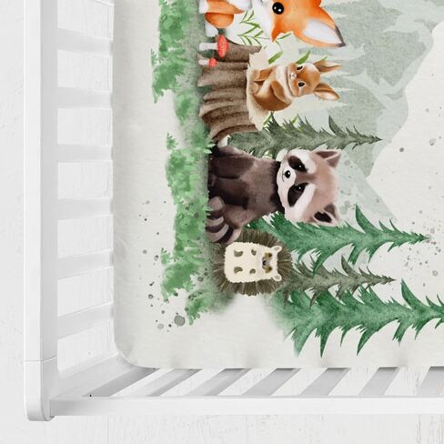 Woodland Animals Mountain Forest Baby Crib Sheets 52''x28'' Bear Raccoon Fox Deer Rabbit Hedgehog Stretchy Fitted Crib Mattress Sheet for Boy Girl Soft Bed Sheets for Standard Crib Toddler Mattress in Kuwait